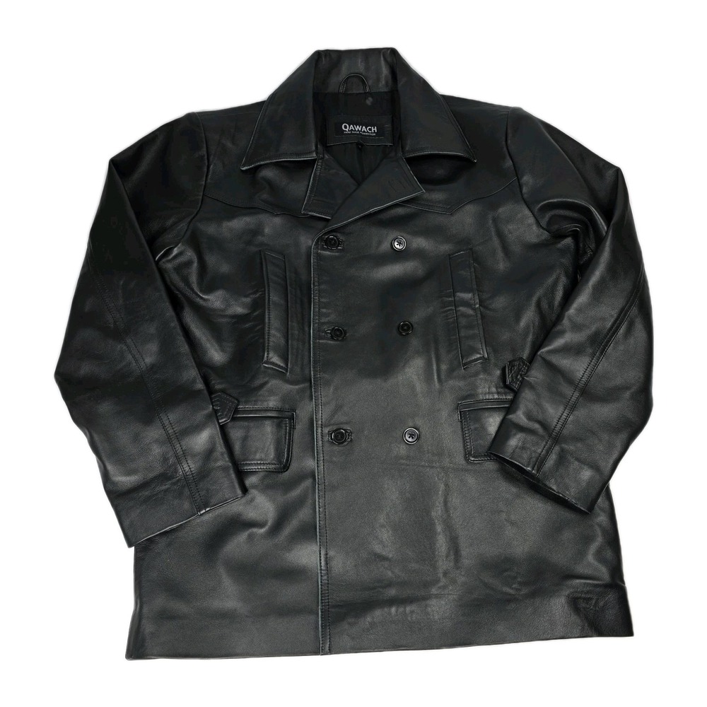 Qawach Men's Black Leather Jacket- Coat Soft & Stylish Blazer Double Large